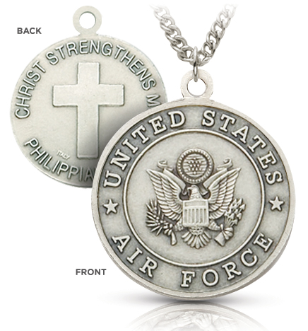 Sterling Silver Air Force Medal with Cross and Philippines 4:13 on the Back - 1 1/8"