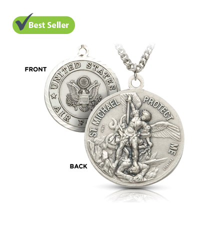 Sterling Silver Air Force Medal with St. Michael, Patron Saint of Military Personnel - 15/16"