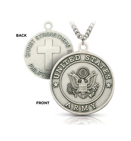 Sterling Silver Army Medal with Cross and Philippines 4:13 on the Back - 15/16"[2]