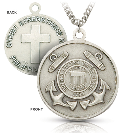 Sterling Silver Coast Guard Medal with Cross and Philippines 4:13 on the Back - 1 1/8"