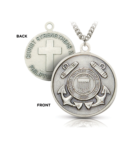 Sterling Silver Coast Guard Medal with Cross & Philippines 4:13 on the Back - 15/16"