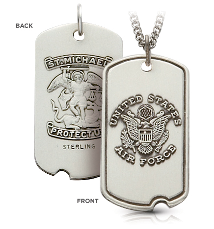 Sterling Silver Air Force Dog Tag with St. Michael, Patron Saint of Military Personnel on Back - 1 1/16"