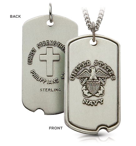 Sterling Silver Navy Dog Tag with Cross and Philippines 4:13 on Back - 1 1/8"