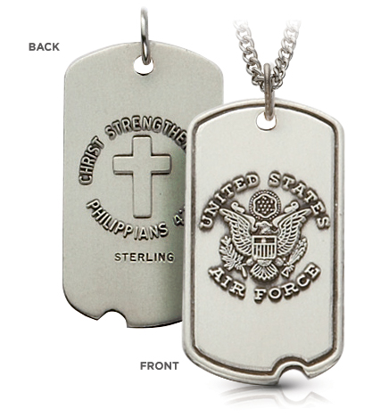 Sterling Silver Air Force Dog Tag with Cross and Philippines 4:13 on Back - 1 1/8"