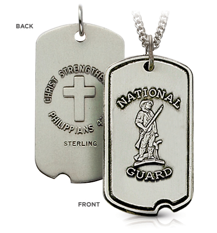 Sterling Silver National Guard Dog Tag with Cross and Philippines 4:13 on Back - 1 1/8"