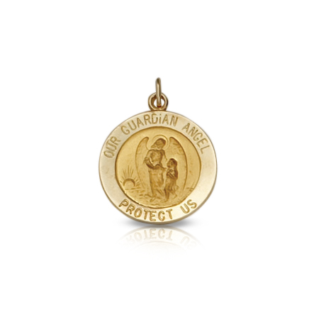 14K Gold Round Guardian 
Angel Medal - 1/4"