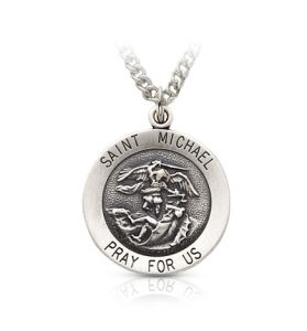 Sterling Silver Round Medal of St. Michael, Patron Saint of Police Officers - 3/4" 