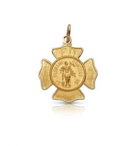 14K Gold Small Shield St. Florian Medal, Patron Saint of Firefighters - 5/8"