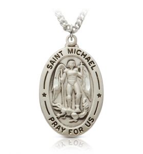 Sterling Silver Oval Medal of St. Michael, Patron Saint of Police Officers - 1"