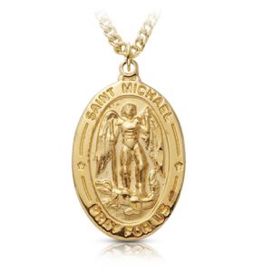 14K Gold Plated Over Sterling Silver Oval St. Michael Medal, Patron Saint of Police Officers - 1 1/16"