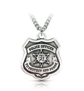 Pewter Police Officer Shield Medal with Cross on Back - 1"