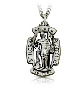 Sterling Silver Antiqued St. Florian Shield Medal, Patron Saint of Firefighters - 1"