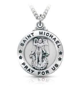 Sterling Silver Round St. Michael Medal, Patron Saint of Police - 1"