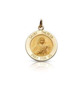 14K Gold Medal of St. Theresa, Patron Saint of Aviators & Missions - 5/8"