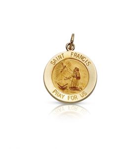 14K Gold Medal of St. Francis, Patron Saint of Animals - 5/8"