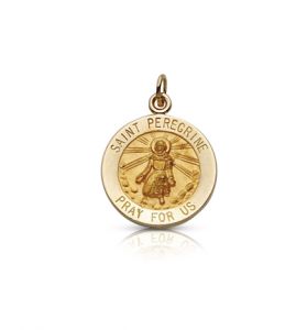 14K Gold Medal of St. Peregrine, Patron Saint of Cancer - 1/2"