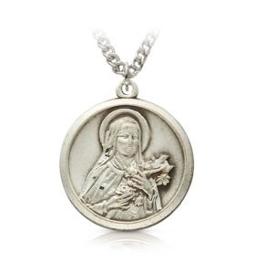 Sterling Silver Medal of St. Theresa, Patron Saint of Aviators & Missions - 7/8" [1]