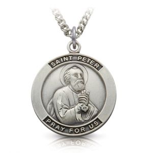 Sterling Silver Medal of St. Peter, Patron Saint of Fishermen - 7/8" 