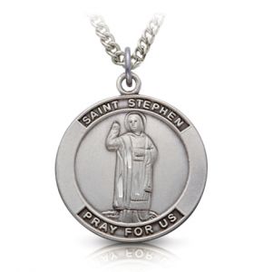 Sterling Silver Medal of St. Stephen, Patron Saint of Masons & Bricklayers - 1" 