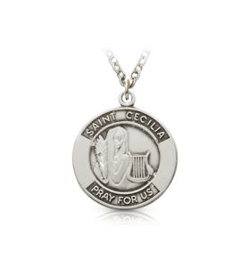 Sterling Silver Medal of St. Cecilia, Patron Saint of Musicians - 5/8"