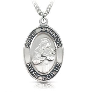 Sterling Silver Medal of St. Francis, Patron Saint of Animals - 1 1/8"