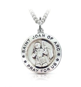 Sterling Silver Medal of St. Joan of Arc, Patron Saint of France - 3/4"