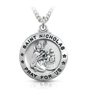 Sterling Silver Medal of St. Nicholas, Patron Saint of Children - 1"