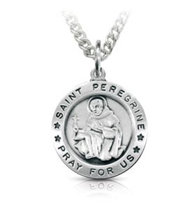 Sterling Silver Engraved Medal of St. Peregrine, Patron Saint of Cancer - 3/4"