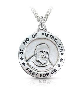 Sterling Silver Medal of St. Pio of Pietrelcina, Patron Saint of Pain & Suffering - 1"