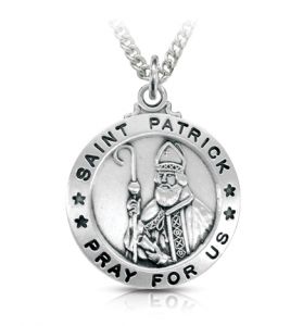 Sterling Silver St. Patrick Medal, Patron Saint of Ireland - 1"