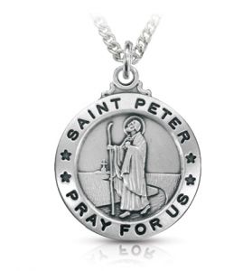 Sterling Silver Medal of St. Peter, Patron Saint of Fishermen - 1"