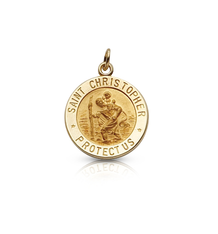 14K Gold Round St. Christopher Medal - 5/8"