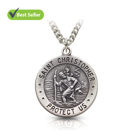 Sterling Silver St. Christopher Medal Patron of Travelers - 13/16"