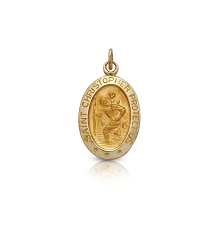 14K Gold Oval St. Christopher Medal - 5/8"