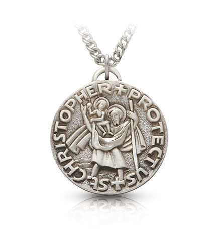 Sterling Silver Round St. Christopher Medal - 3/4"