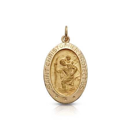 14K Gold Oval St. Christopher Medal - 7/8"