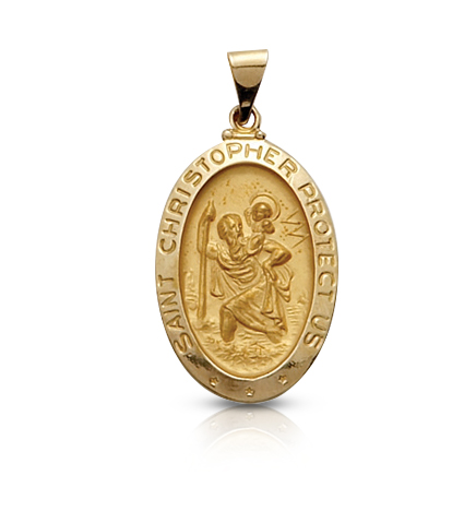 14K Gold Oval St. Christopher Medal - 1"