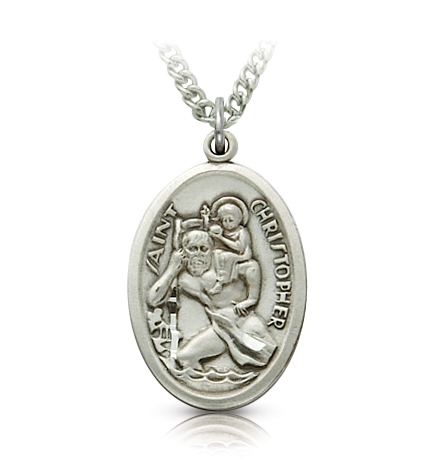 Sterling Silver Oval St. Christopher Medal - 15/16"