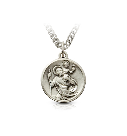 Sterling Silver Round St. Christopher Medal - 1/2"