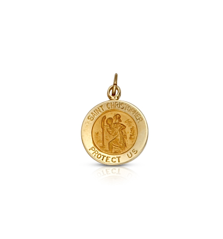 14K Gold Small Round St. Christopher Medal - 3/8"