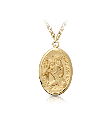 10K Gold Oval St. Christopher Medal - 3/4"