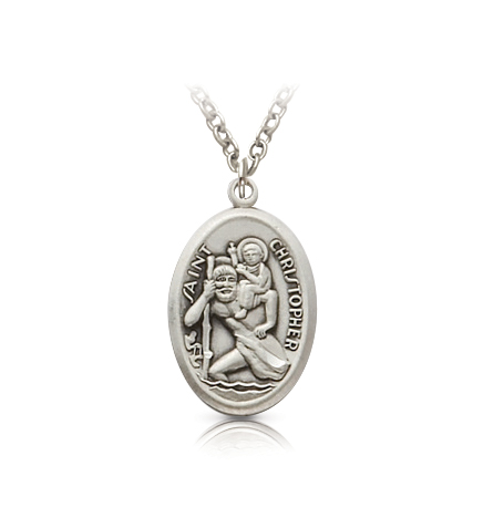 Sterling Silver Oval St. Christopher Medal - 3/4"