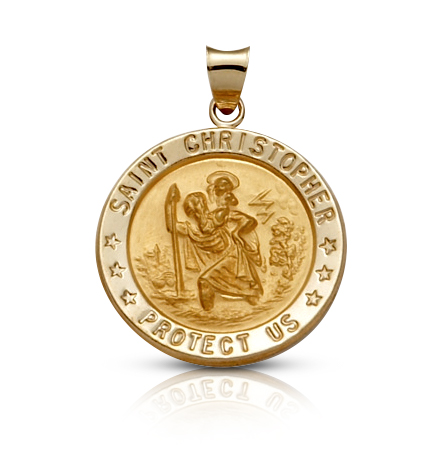 14K Gold Round St. Christopher Medal - 3/4"