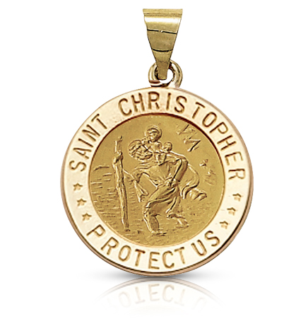 14K Gold Round St. Christopher Medal - 5'8" [1]