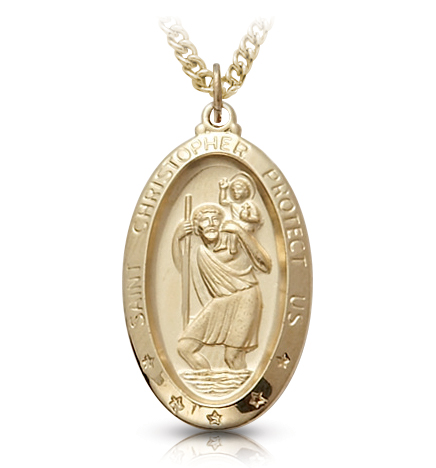 24K Gold Oval St. Christopher 
Medal - 1 1/8"