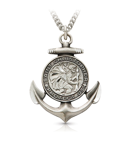 Sterling Silver Round Sailor St. Christopher Medal - 1/2"