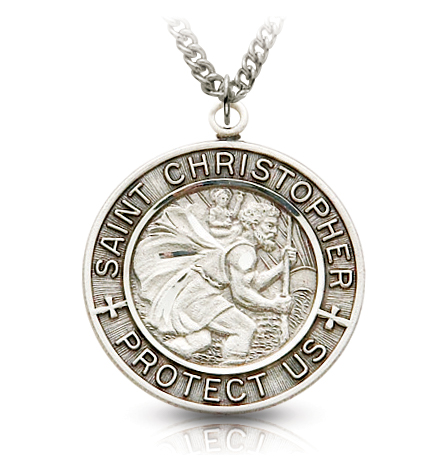 Sterling Silver Round Engraved 
St. Christopher Medal - 1 1/8" [1]