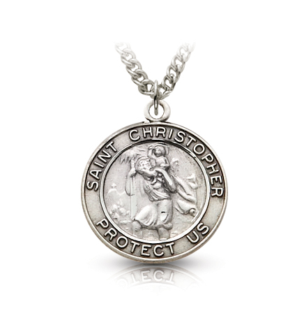 Sterling Silver Round Engraved St. Christopher Medal - 3/4" [1]