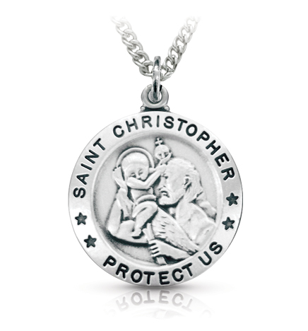 Sterling Silver Round St. Christopher Medal - 1"