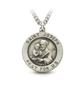 Sterling Silver Engraved Medal of St. Joseph - 3/4" 